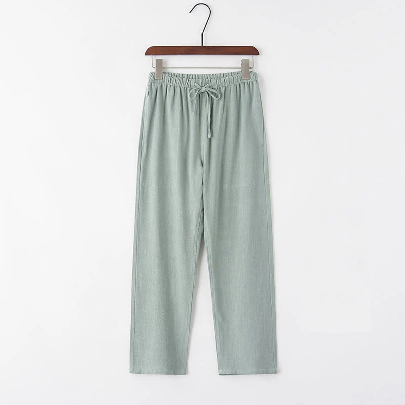 Mocoer Spring Summer Solid Men's Drawstring Linen Pants With Pockets - Mocoer
