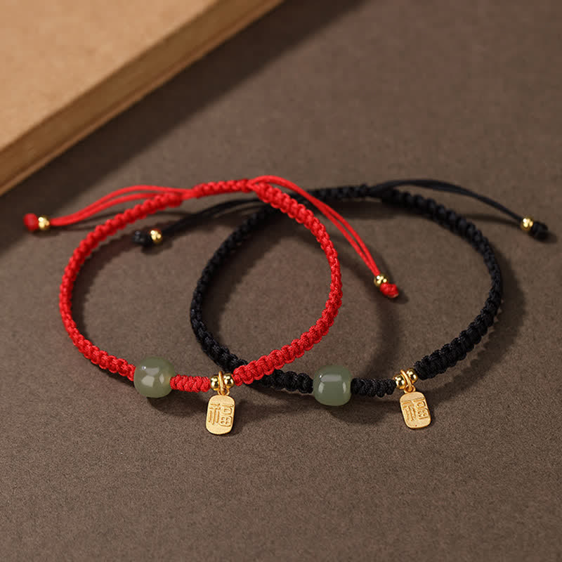 Mocoer 925 Sterling Silver Hetian Jade Blessing Wealth Red String Bracelet - Mocoer