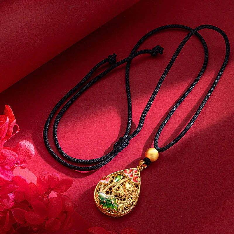 Mocoer Koi Fish Lotus Flower Leaf Copper Luck Necklace Pendant - Mocoer