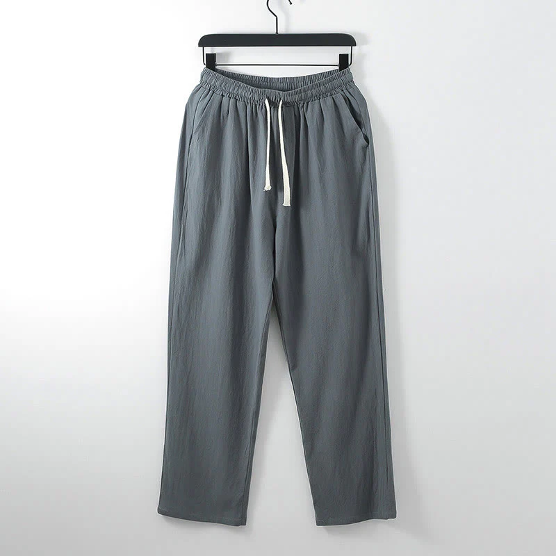 Mocoer Solid Color Cotton Linen Casual Loose Men's Pants With Pockets - Mocoer