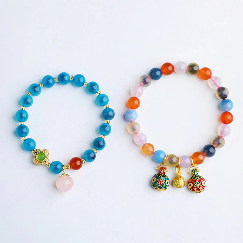 Mocoer Colorful Candy Agate Gold Swallowing Beast Family Peach Harmony Charm Bracelet - Mocoer
