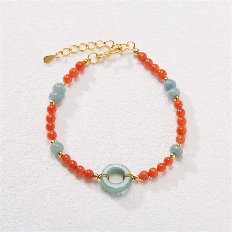 Mocoer 925 Sterling Silver Natural Red Agate Jade Peace Buckle Confidence Bracelet - Mocoer