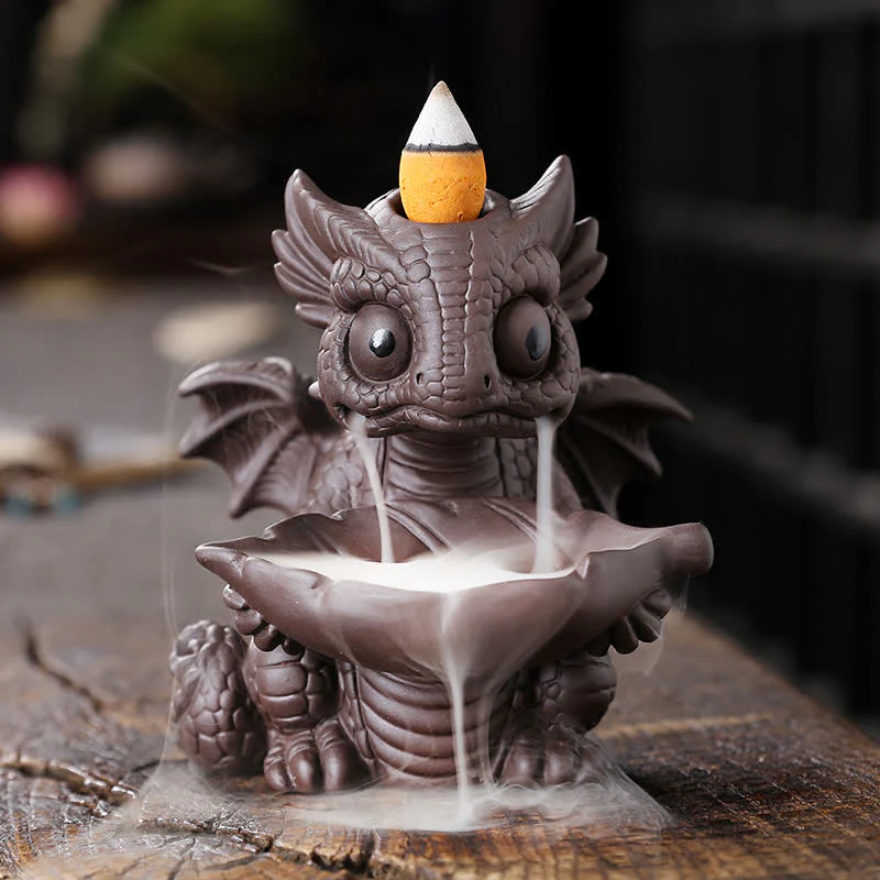 Mocoer Lovely Dinosaur Purple Clay Backflow Smoke Fountain Healing Incense Burner Decoration - Mocoer