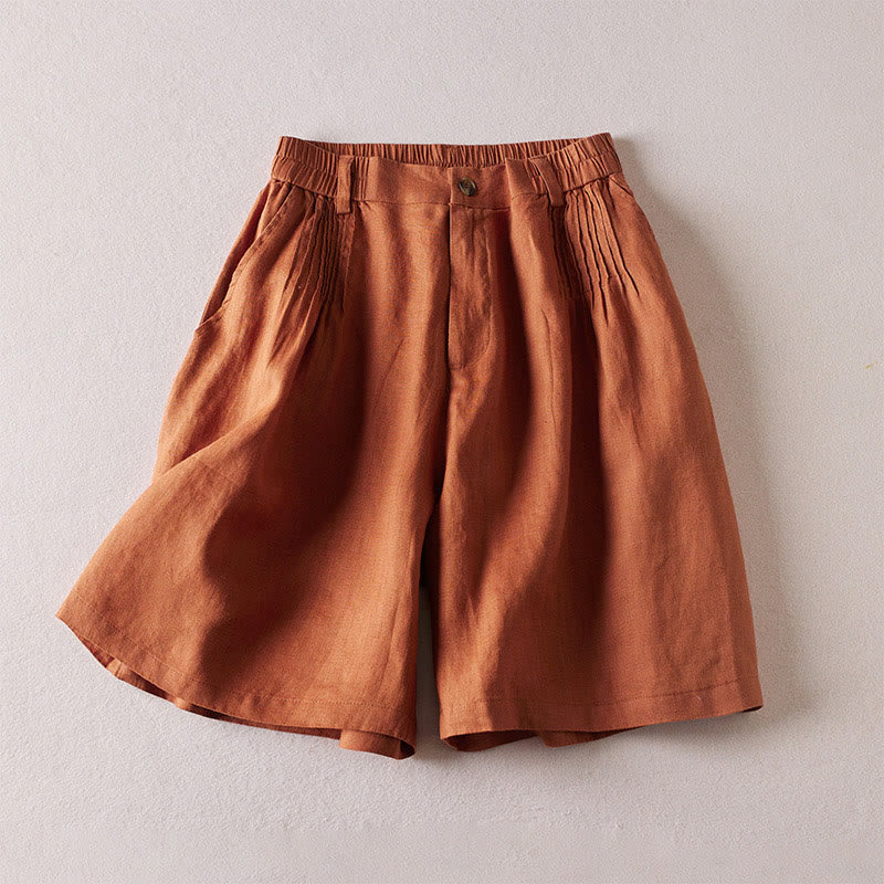 Mocoer Summer Daily Simple Wrinkle Design Cotton Linen Women's Shorts With Pockets - Mocoer