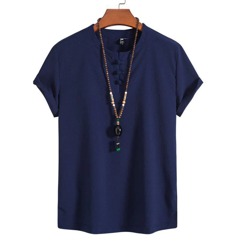 Mocoer Vintage Casual Plain Chinese Frog-Button Simple Design Men's Cotton Linen Shirt - Mocoer