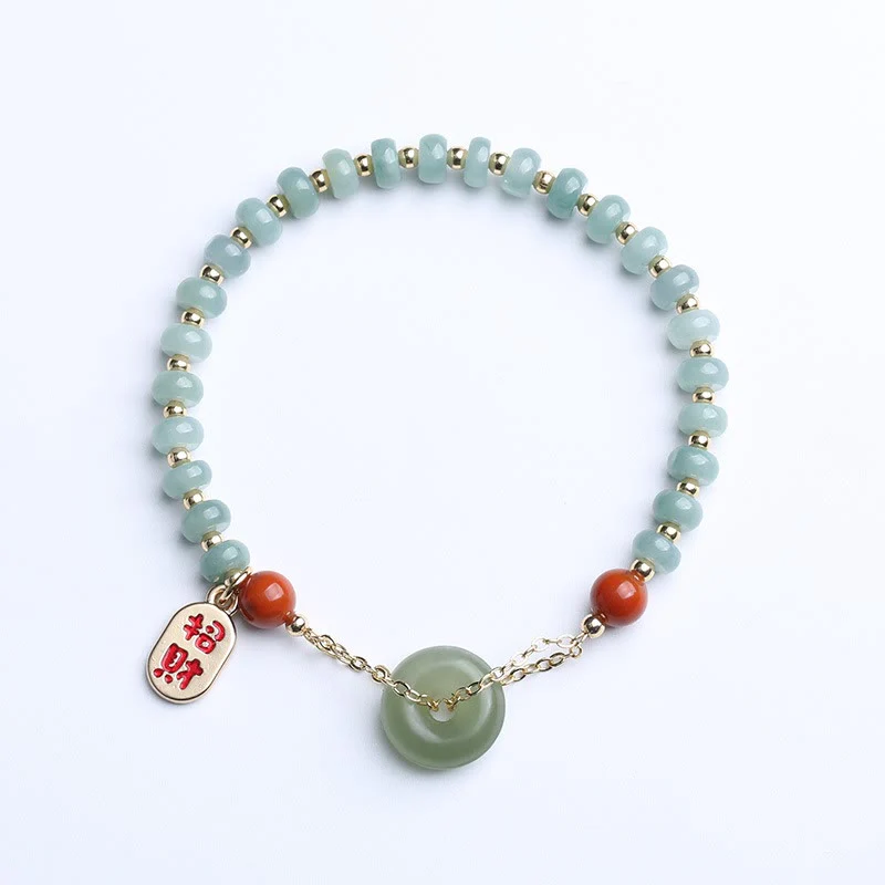 Mocoer Natural Hetian Jade Red Agate Peace Buckle Lucky Fortune Bracelet - Mocoer
