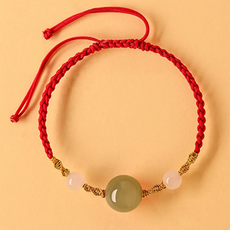 Mocoer Hetian Jade Black Onyx Red Agate Bead Luck Braided Bracelet - Mocoer