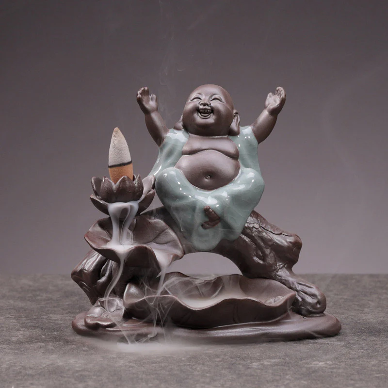 Mocoer Little Monk Ceramic Lotus Blessing Incense Burner Decoration - Mocoer