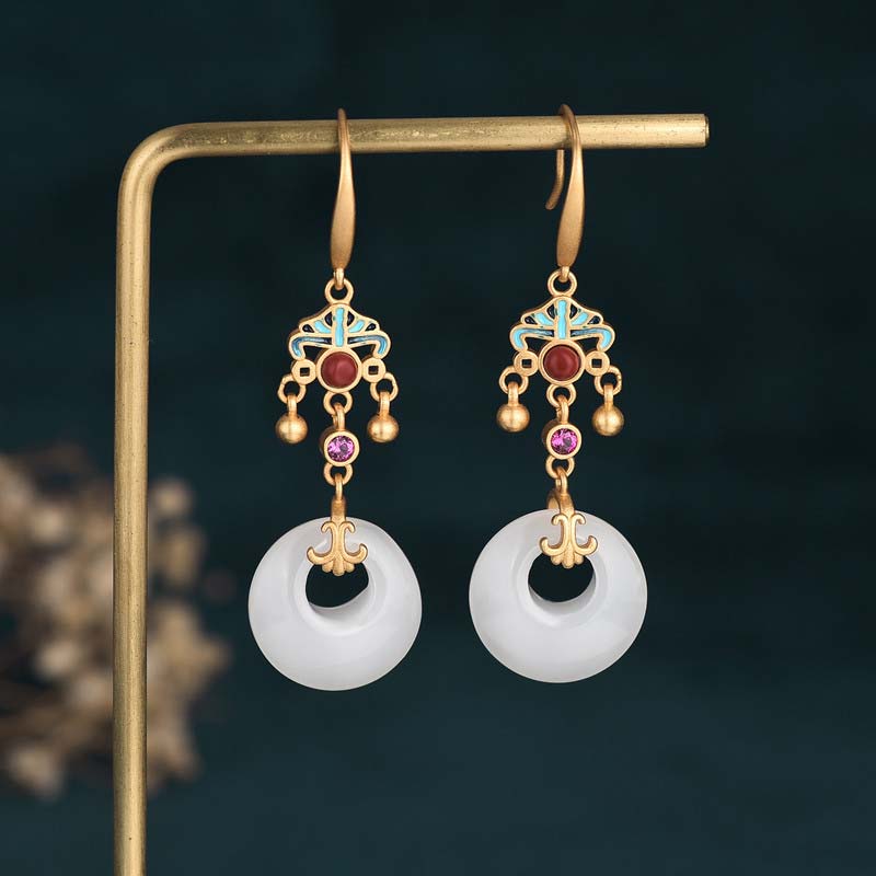 Mocoer FengShui White Jade Blessing Drop Earrings - Mocoer
