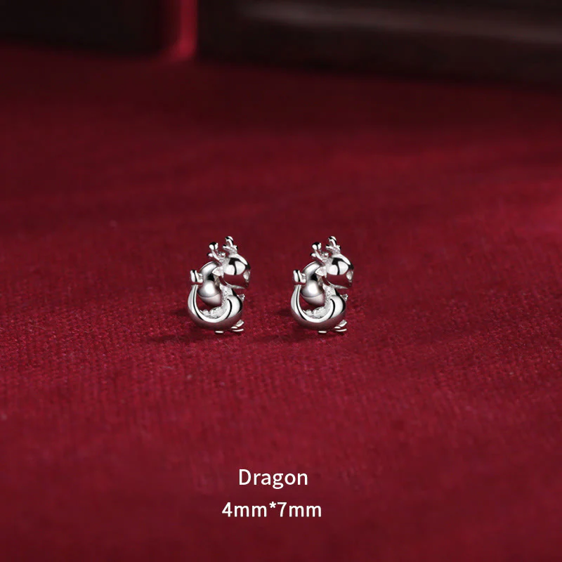 Mocoer 925 Sterling Silver Year Of The Dragon Design Luck Protection Stud Earrings - Mocoer