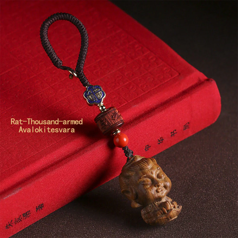 Mocoer Chinese Zodiac Natal Buddha Green Sandalwood Om Mani Padme Hum Peace Key Chain - Mocoer