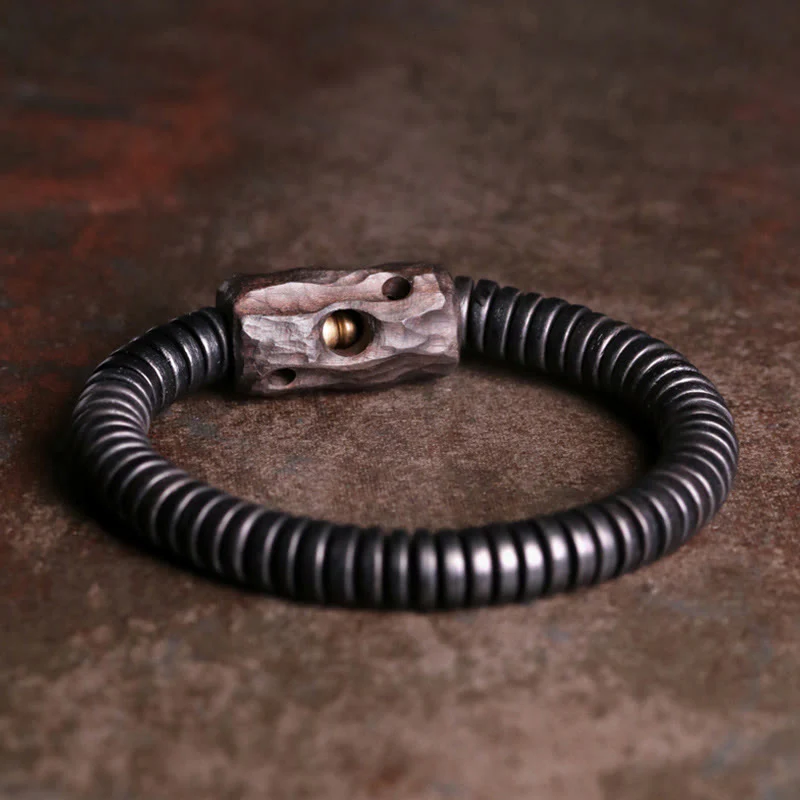 Mocoer Ebony Wood Copper Brass Holey Balance Bracelet - Mocoer
