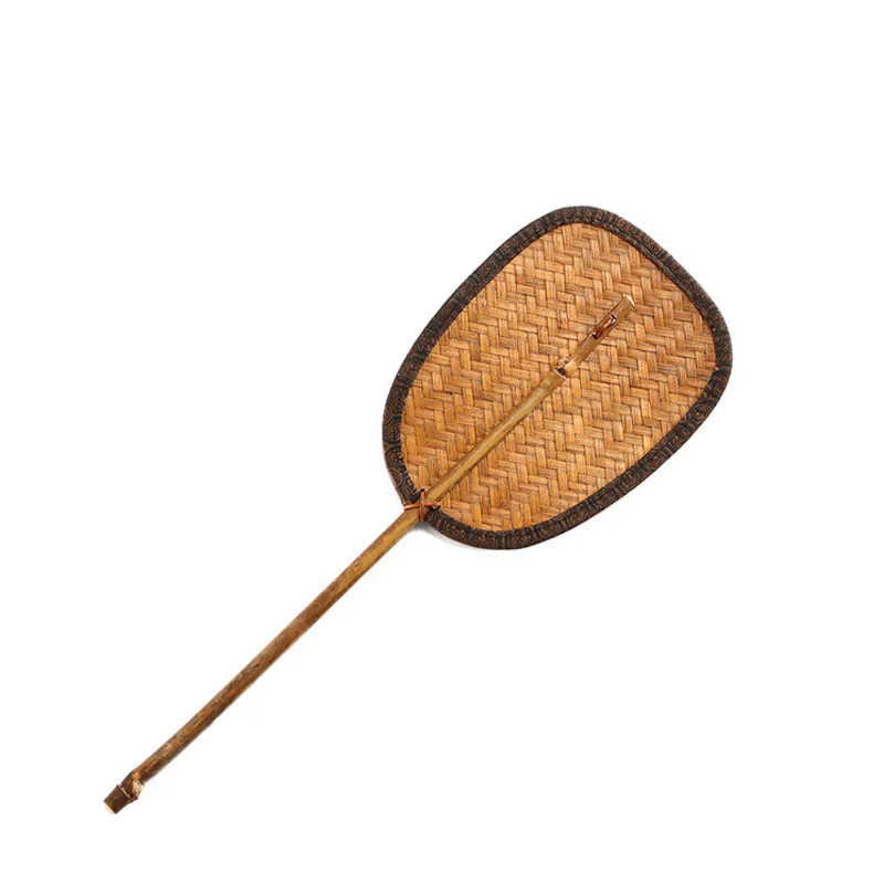Mocoer Summer Retro Chinese Style Handmade Bamboo Woven Round Banana Shape Long Handle Fan - Mocoer