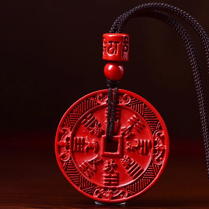 Mocoer Natural Cinnabar Mountain Ghosts Spend Money Bagua Blessing Necklace Pendant Key Chain - Mocoer