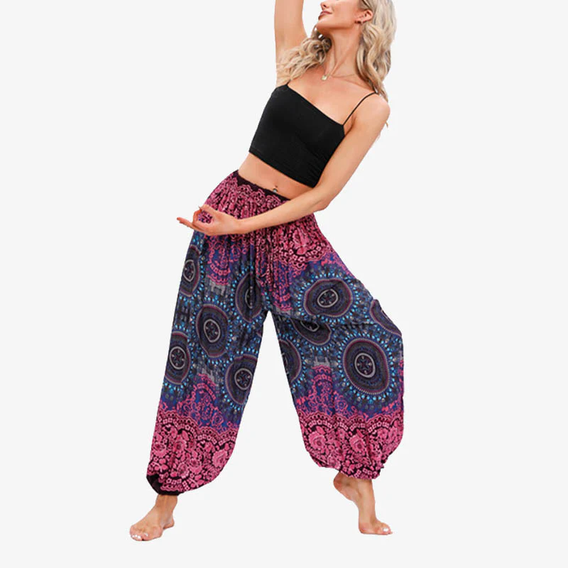 Mocoer Round Geometric Flower Floral Loose Harem Trousers Women's Yoga Pants - Mocoer