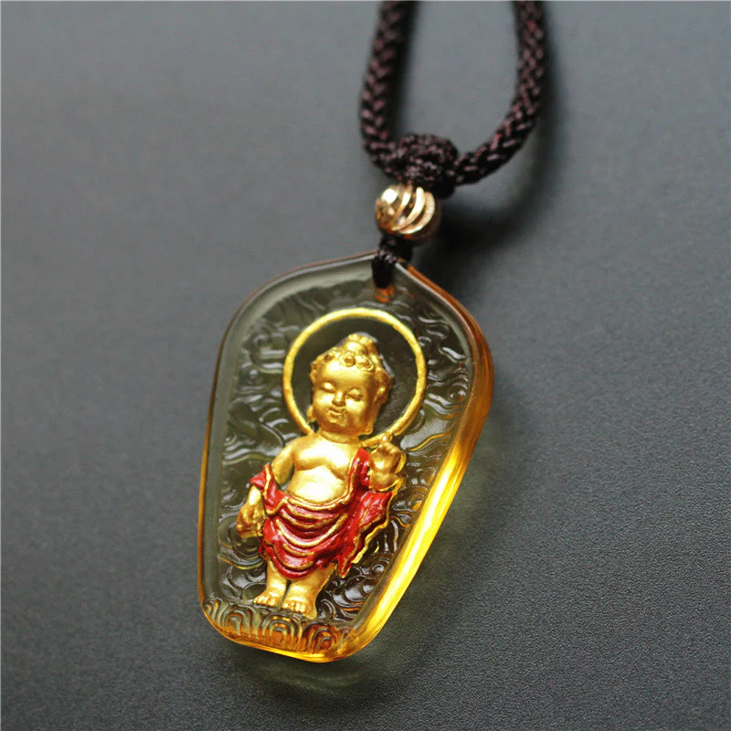 Mocoer Tibetan Buddha Liuli Crystal Serenity Necklace Pendant - Mocoer