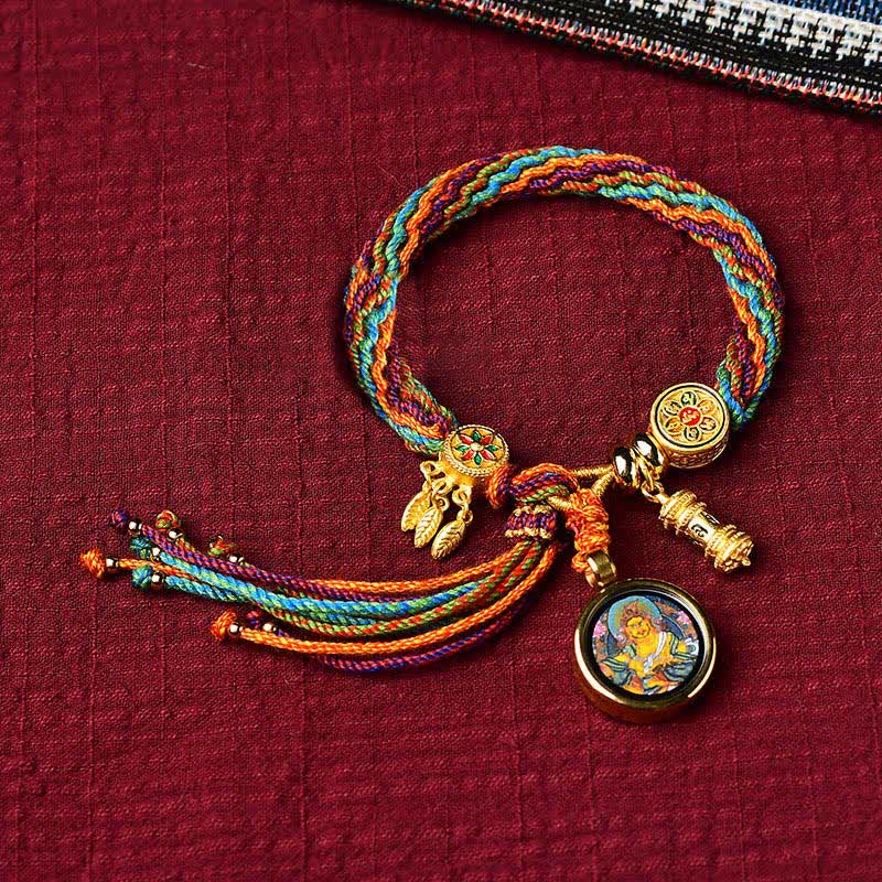 Mocoer Tibetan Luck Reincarnation Knot Prayer Wheel Dream Catcher Braid String Bracelet - Mocoer