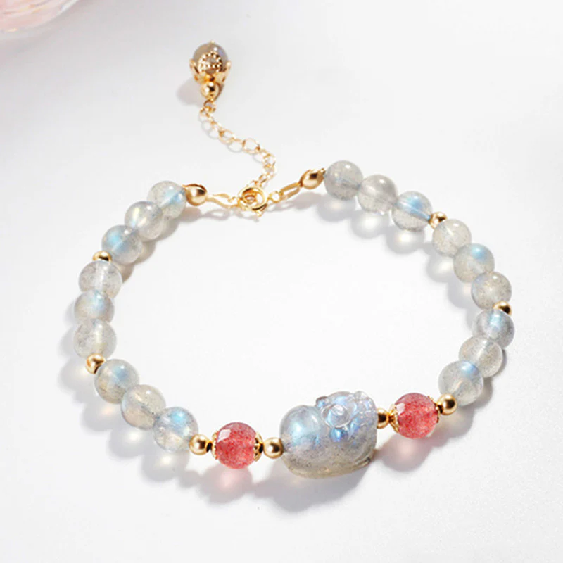 Mocoer Moonstone Strawberry Quartz PiXiu Healing Bracelet - Mocoer
