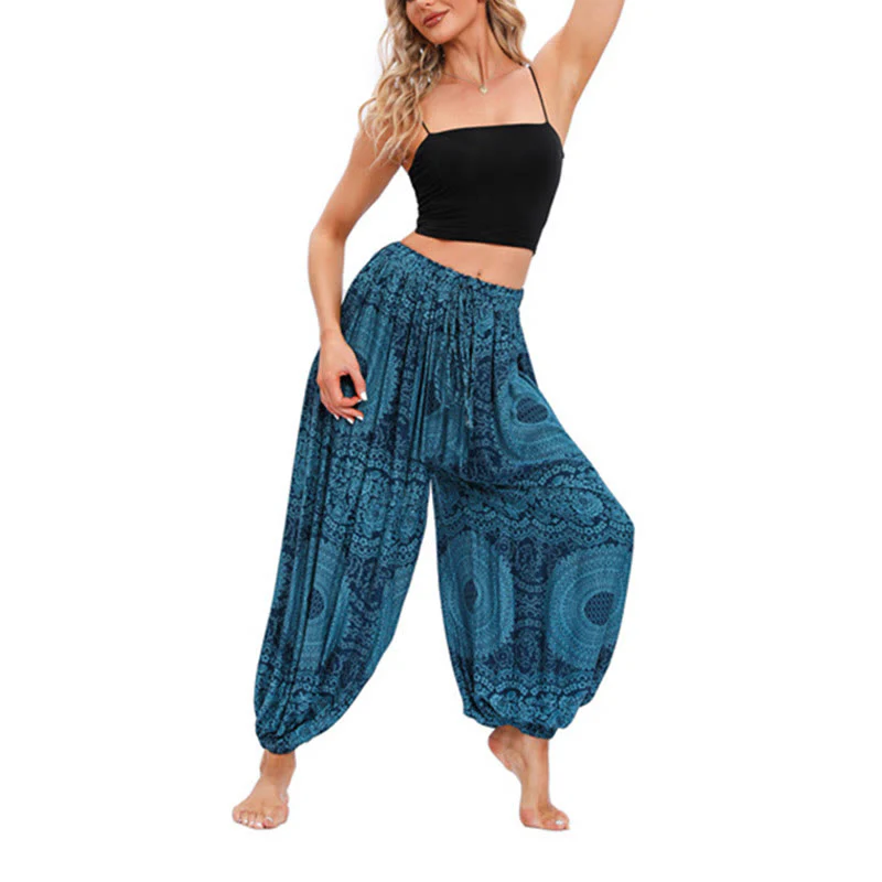 Mocoer Casual Loose Round Rose Pattern Harem Trousers Women's Yoga Pants - Mocoer