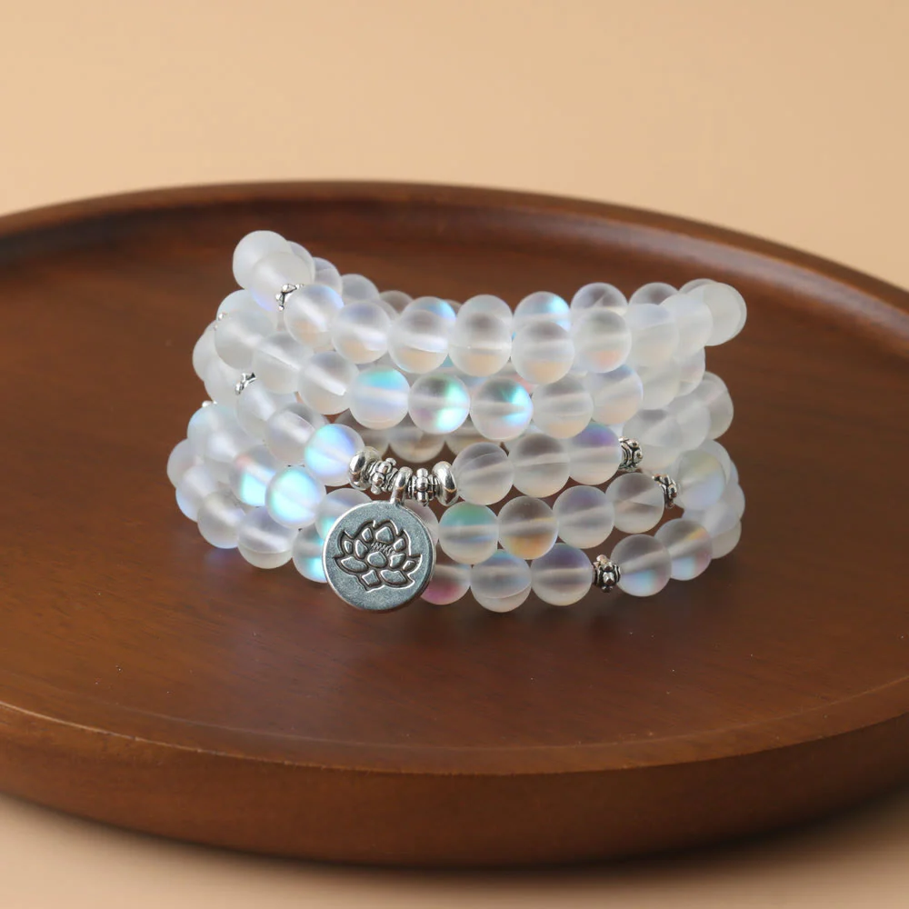 Mocoer 108 Mala Beads Glitter Stone Lotus Enlightenment Bracelet - Mocoer