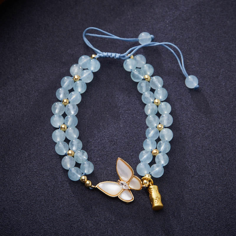 Mocoer Natural Aquamarine Amethyst Moonstone Butterfly Bamboo Healing Bracelet - Mocoer