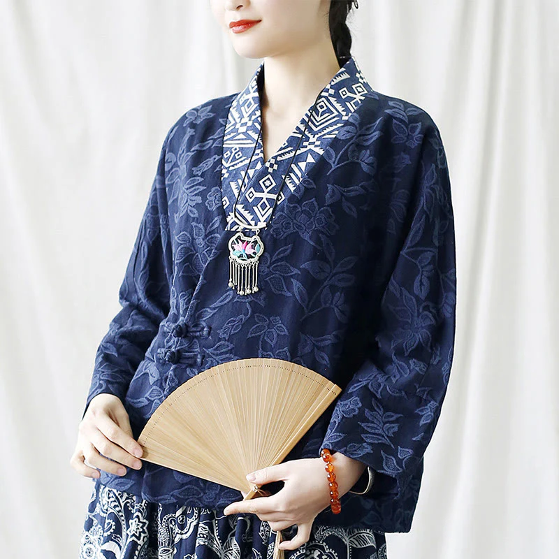 Mocoer Flower Jacquard V-Neck Long Sleeve Jacket - Mocoer