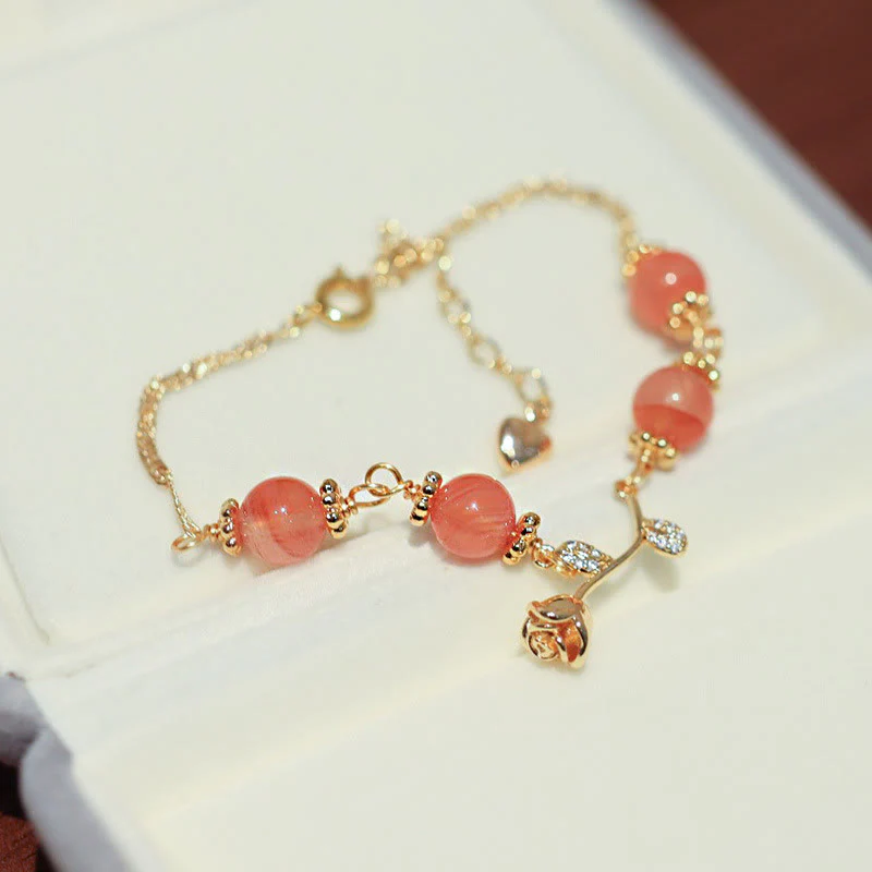 Mocoer Natural Red Agate Rose Confidence Calm Chain Bracelet - Mocoer