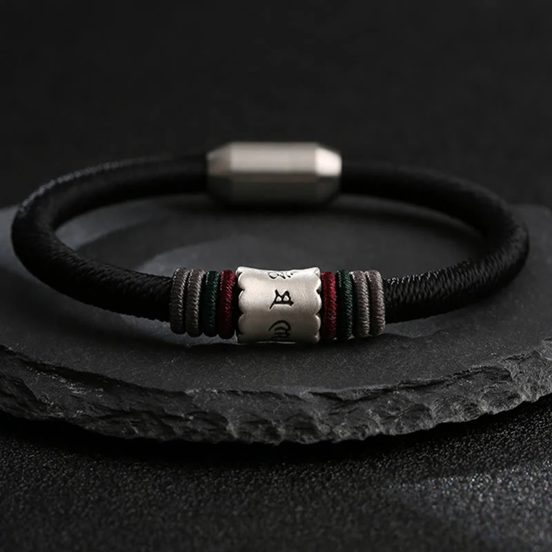 Mocoer 999 Sterling Silver Om Mani Padme Hum Peace Magnetic Buckle Bracelet - Mocoer