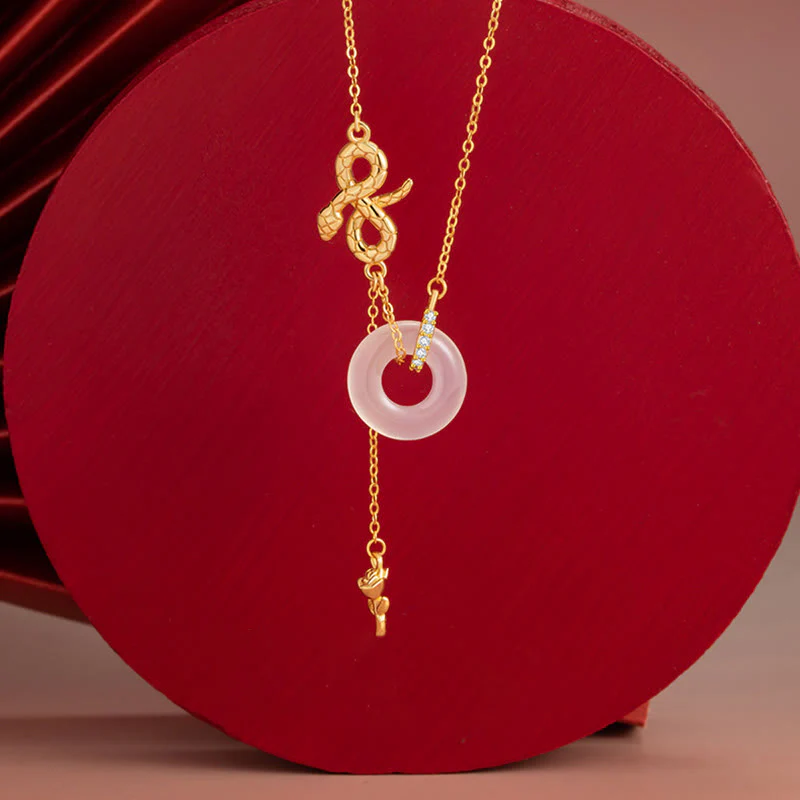Mocoer Chalcedony 925 Sterling Silver Year of the Snake Rose Harmony Necklace Pendant - Mocoer