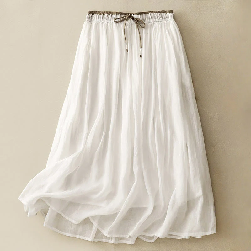 Mocoer Summer Casual Plain Lace-up Double Layer Liner Cotton Women's Skirt With Pockets - Mocoer