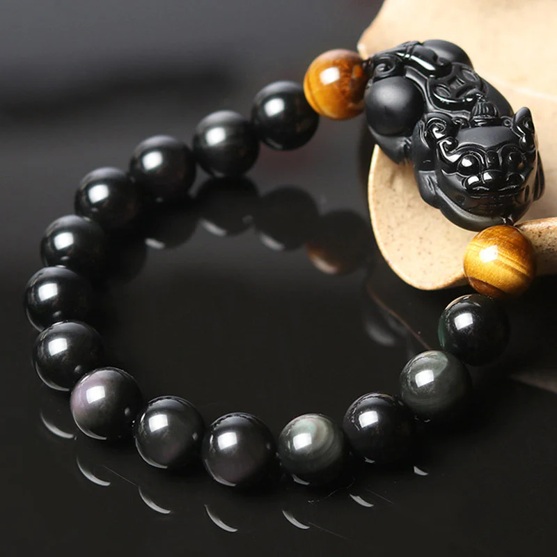 Mocoer FengShui PiXiu Rainbow Obsidian Tiger Eye Wealth Bracelet - Mocoer