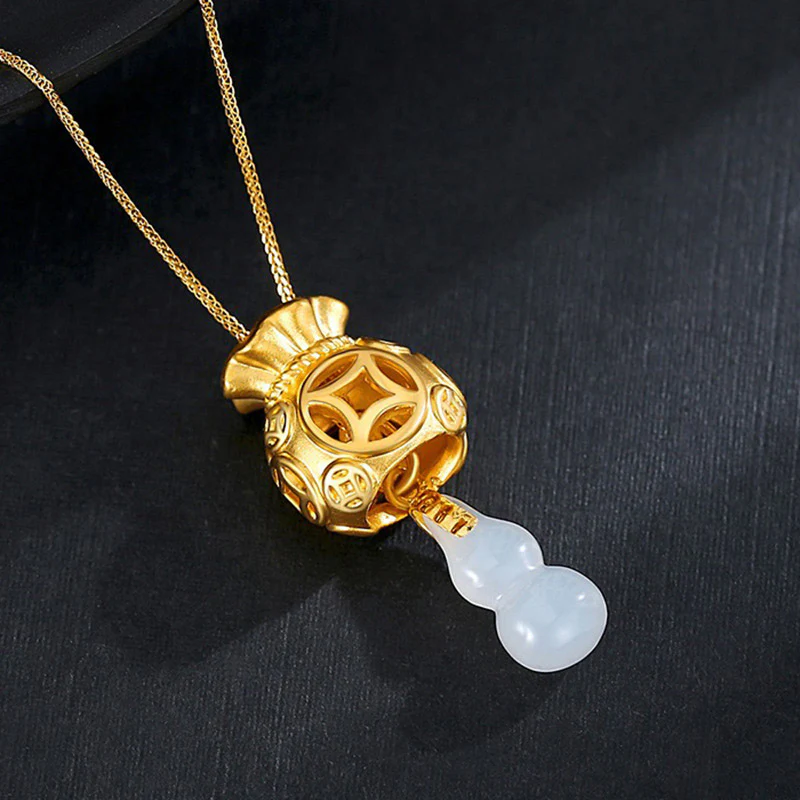Mocoer Auspicious Feng Shui Money Bag Jade Pendant Necklace - Mocoer