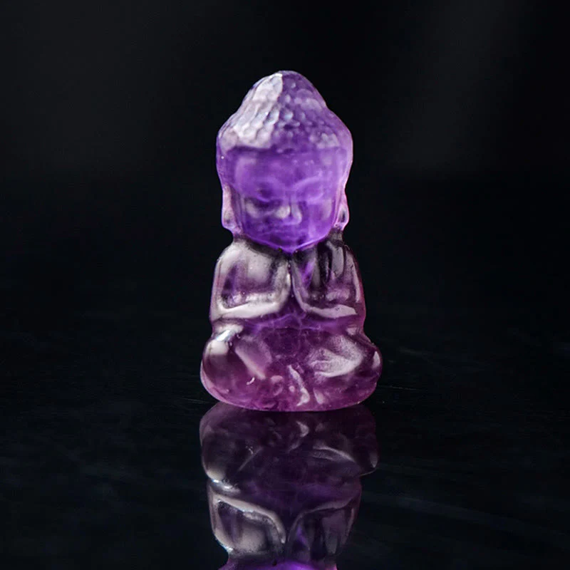 Mocoer Various Crystal Amethyst Pink Crystal White Crystal Citrine Buddha Carved Spiritual Healing Necklace Pendant Decoration - Mocoer