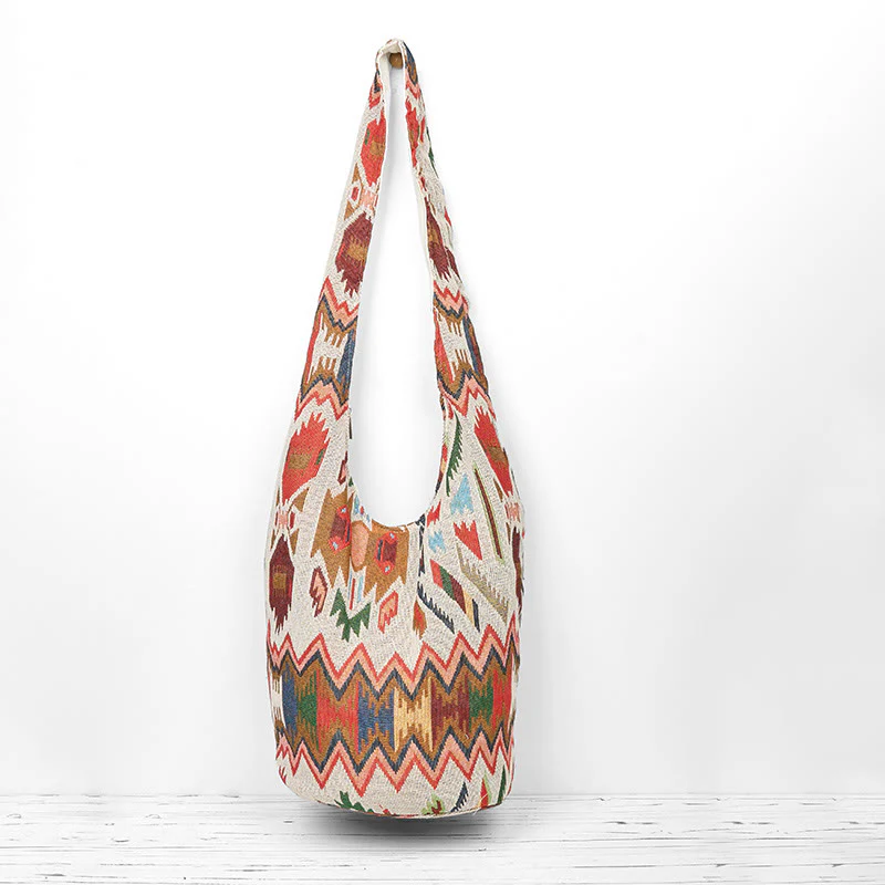 Mocoer Boho Colorful Stripes Cotton Crossbody Bag Shoulder Bag - Mocoer