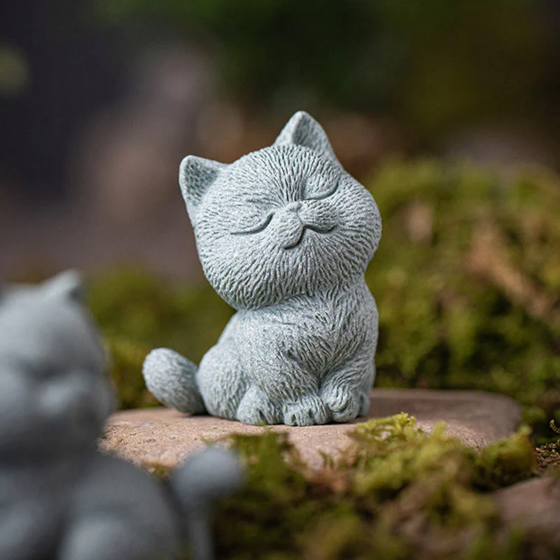 Mocoer Small Cat Home Tea Pet Figurine Desk Decoration - Mocoer