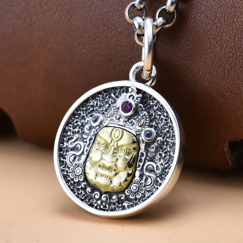 Mocoer 925 Sterling Silver Zakiram Goddess of Wealth Dorje Vajra Spiritual Necklace Pendant - Mocoer