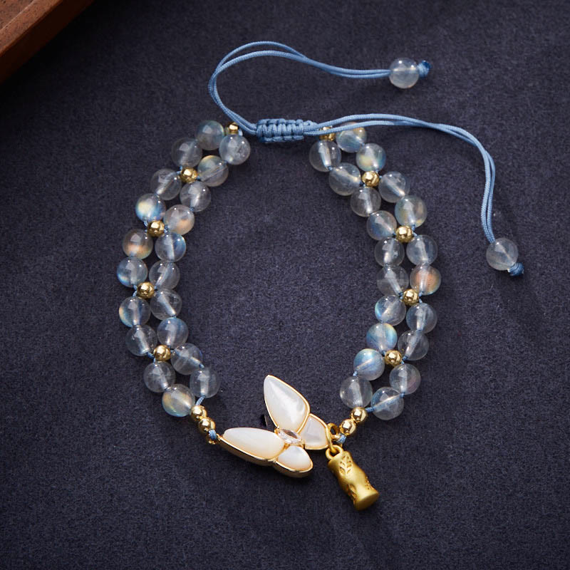 Mocoer Natural Moonstone Butterfly Bamboo Healing String Bracelet - Mocoer