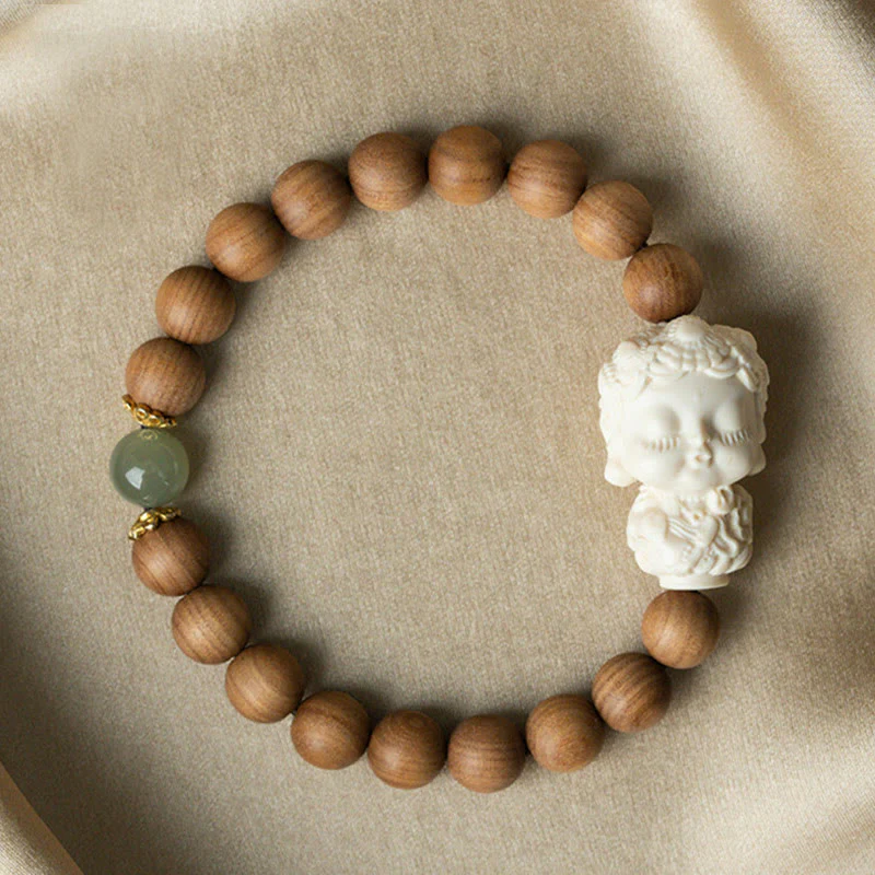 Mocoer Sandalwood Hetian Jade Ivory Fruit Green Tara Protection Bracelet - Mocoer