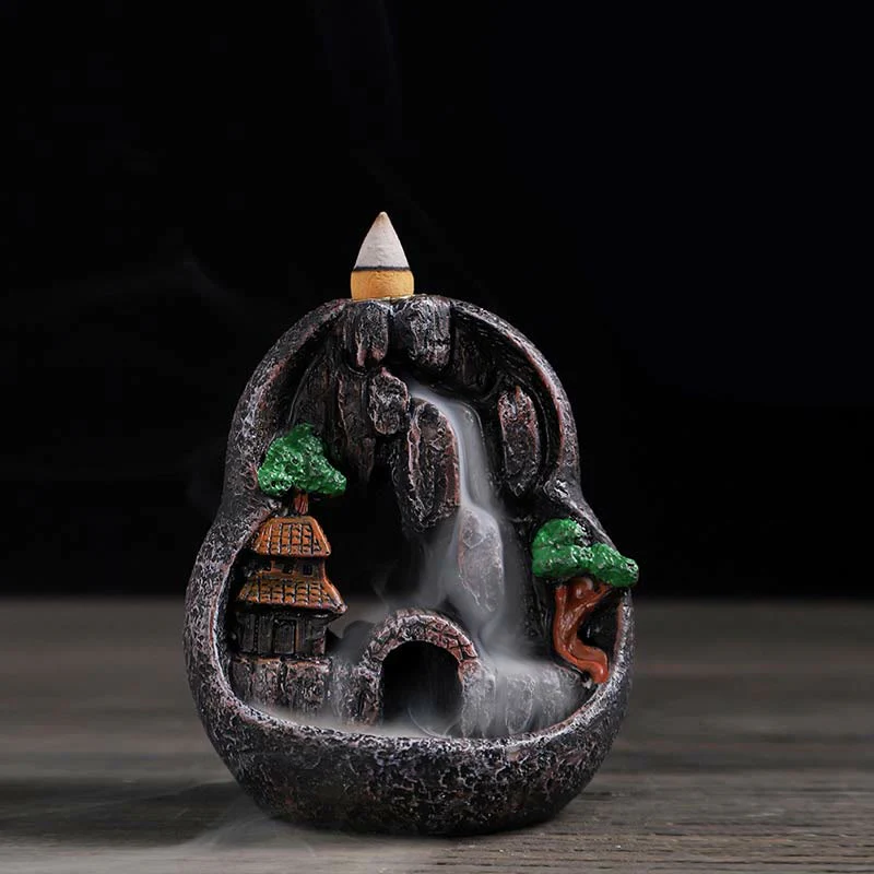 Mocoer Mountain Bridges Pattern Meditation Resin Backflow Incense Burner - Mocoer