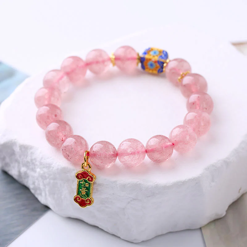 Mocoer Strawberry Quartz Positive Ruyi Charm Bracelet - Mocoer