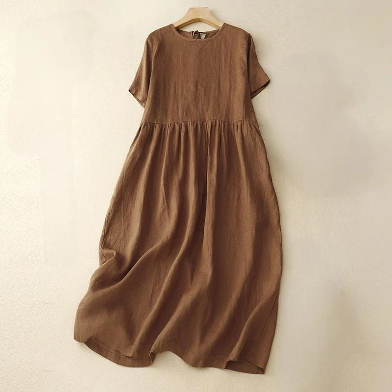 Mocoer Casual Short Sleeve Bowknot Tie Straps Women's Maxi Dress With Pockets - Mocoer