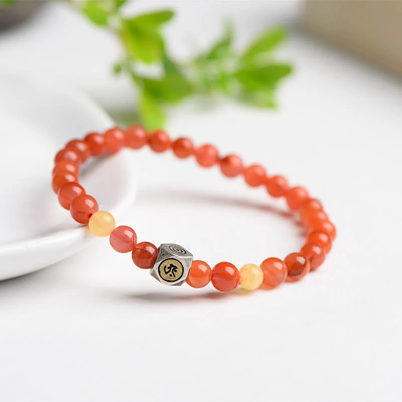 Mocoer 925 Sterling Silver Chinese Zodiac Natal Buddha Amulet Red Agate Amber Self-acceptance Bracelet - Mocoer