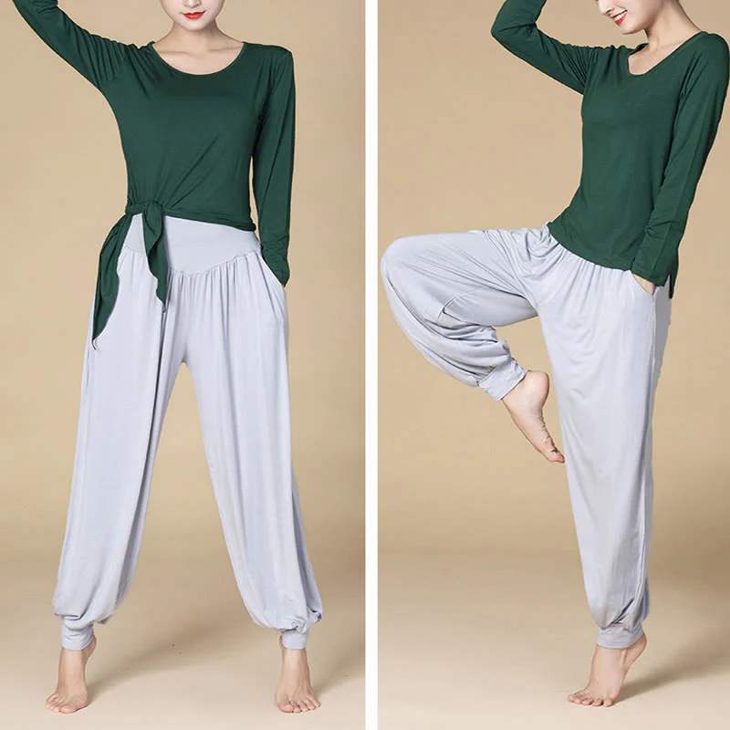 Mocoer Solid Color Modal Yoga Dance High Waist Harem Pants With Pockets - Mocoer