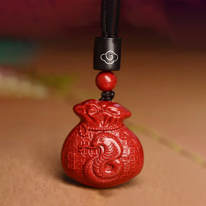 Mocoer Chinese Zodiac Money Bag Shape Cinnabar Calm Necklace Pendant - Mocoer