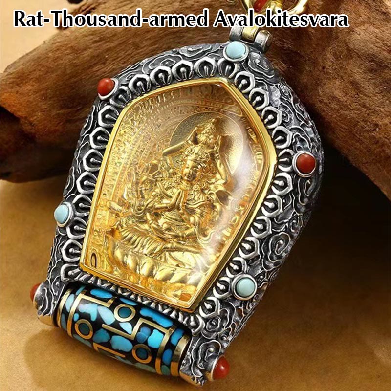 Mocoer Tibet Chinese Zodiac Natal Buddha Thangka Prosperity Rotatable Dzi Bead Necklace Pendant - Mocoer