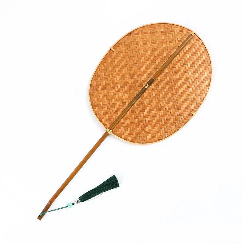 Mocoer Chinese Style Handmade Bamboo Woven Oval Round Banana Conical Shape Long Handle Fan - Mocoer