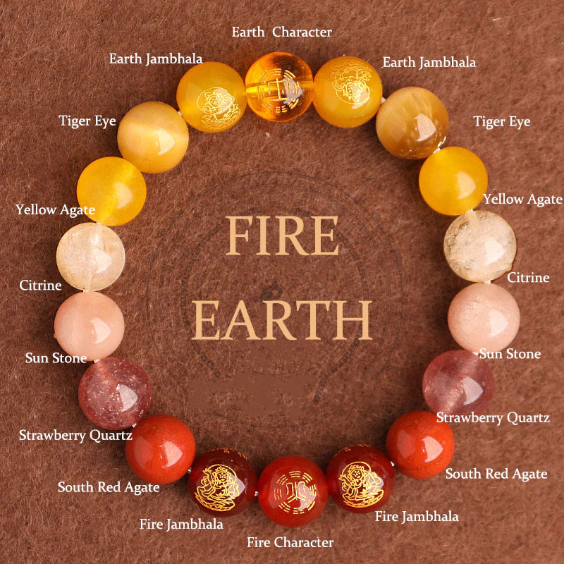 Mocoer Five Elements Various Agate Crystal South Red Agate Strawberry Quartz Sun Stone Citrine Luck Bracelet - Mocoer
