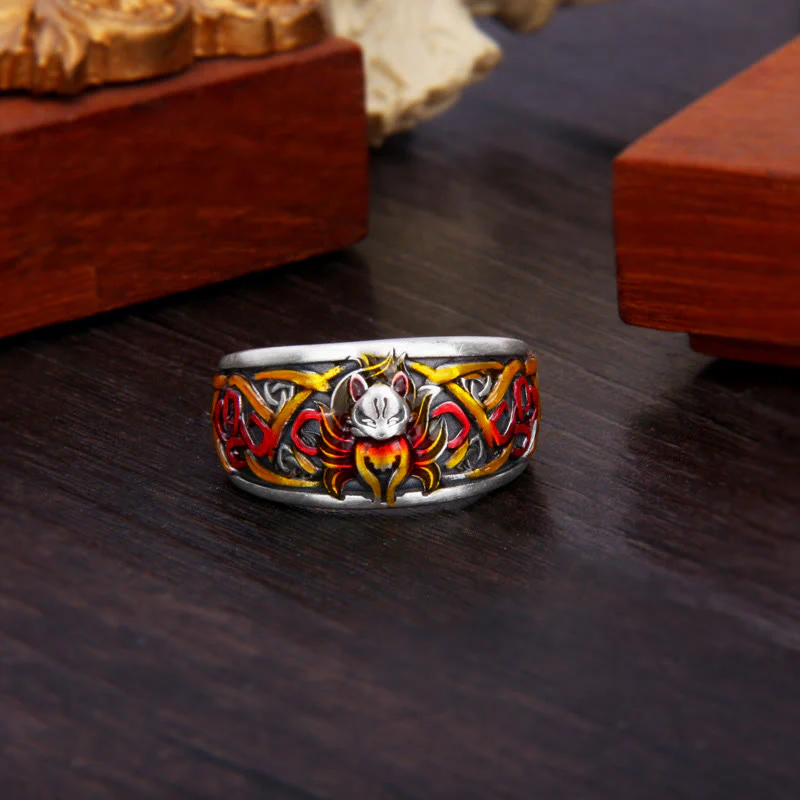 Mocoer 999 Sterling Silver Nine Tailed Fox Success Protection Ring - Mocoer
