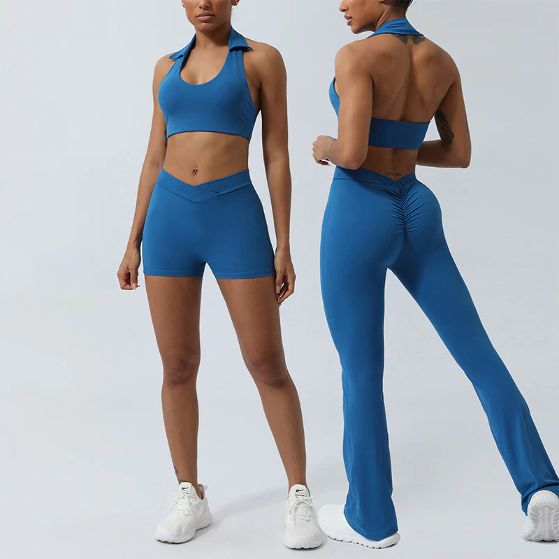 Mocoer 2Pcs Workout Sleeveless Backless Top Shorts Flared Pants Sports Fitness Yoga Outfit Set - Mocoer
