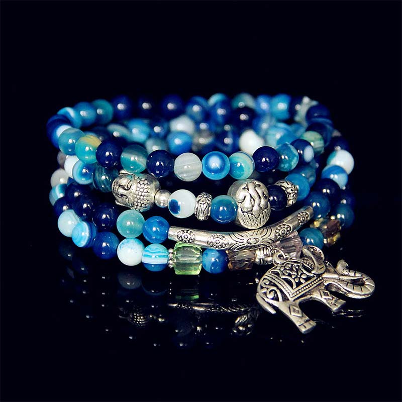 Mocoer Natural Agate Elephant Buddha Hope Bracelet - Mocoer
